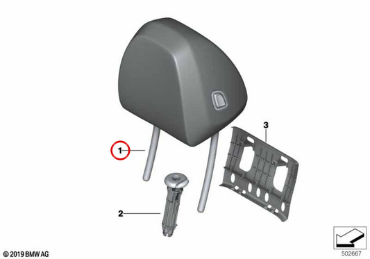 Encosto de cabeça em couro artificial conhaque OEM 52105A24196 para BMW iX3 G08, iX3 M Sport. BMW genuíno.