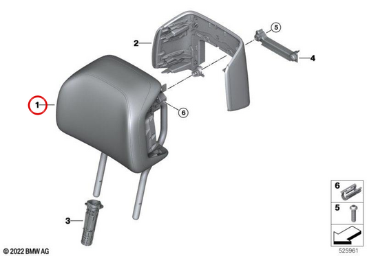 Encosto de cabeça confortável em couro OEM 52105A349C5 para BMW G70. BMW genuíno.