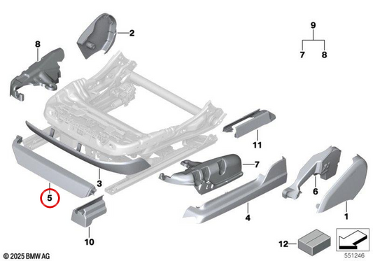 Bordt die rechte vordere Sitzanleitung 52105A41AF8 für BMW G70. Original BMW.