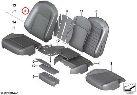 Backup Cover Comfort Sitz Leder Links OEM 52105A437E1 für BMW G70. Original BMW.