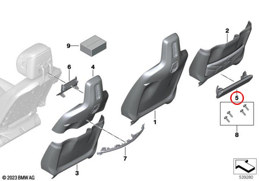 Apoyo para pie OEM 52105A44830 para BMW Serie 7 G70 735i, 740d, 760i... y más. Color Rauchweiß. Original BMW.