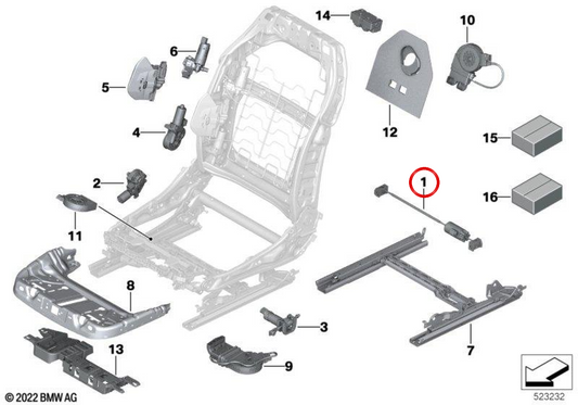 Motor de ajuste longitudinal do banco esquerdo OEM 52105A4A171 para BMW G60, G61, G68, G90, G70. BMW genuíno.