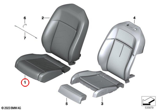 Rivestimento sedile sportivo anteriore rauchweiss OEM 52105A54514 per BMW Serie 5 G60 e G61 520d, 520d xDrive, 520i, 523d, 523d xDrive... e altri. Originale BMW.