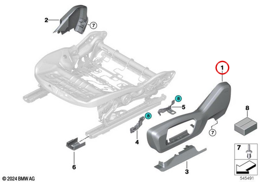 Moldura externa direita preta do assento OEM 52105A6E142 para MINI F66, F67, Countryman U25. MINI originais.