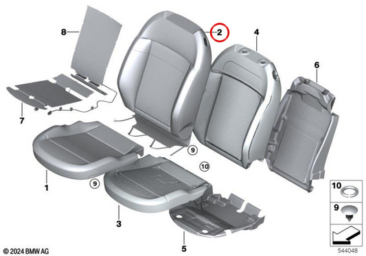 Estofamento do encosto básico direito OEM 52105A77AE8 para MINI Cooper J01 de 11/2023. MINI originais.
