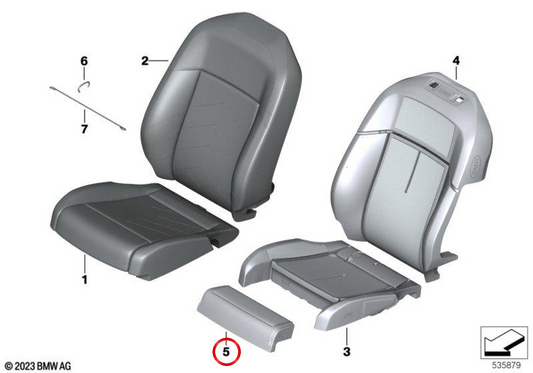 Pezzo in gommapiuma di supporto laterale della seduta anteriore OEM 52105A8DBB9 per BMW Serie 5 G60 e G61. Originale BMW.