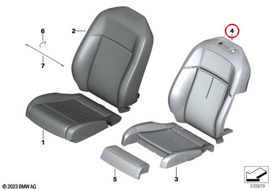 Pezzo schiuma schienale comfort sinistro OEM 52105A8DBE1 per BMW Serie 5 G60, G61. Originale BMW.