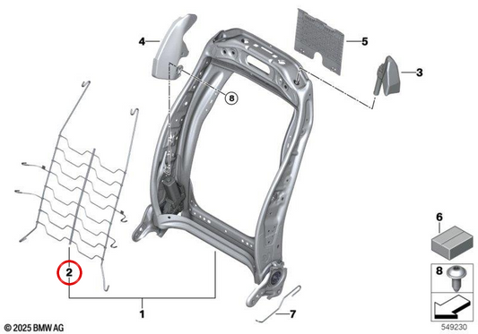 Tappetino elastico per telaio schienale OEM 52105B3C511 per MINI F66, F65, Cabrio F67, Countryman U25... e altro ancora. MINI originale.
