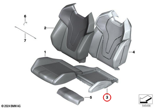 Pieza de gomaespuma de asiento con detección de ocupación y calefacción OEM 52105B47A34 para BMW M5 G90, M5 Touring G99. Original BMW.