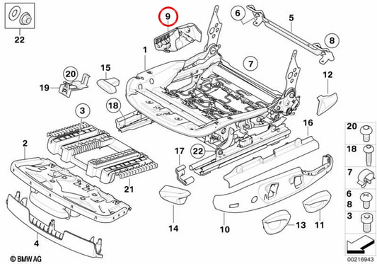 Right inner Embels of the seat OEM 52106979326 for BMW E81, E82, E88, E90, E92. Original BMW.