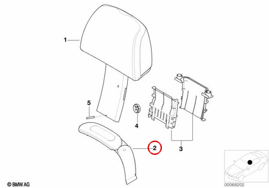 Cubierta derecha del reposacabezas OEM 52107000134 para BMW E52. Original BMW.