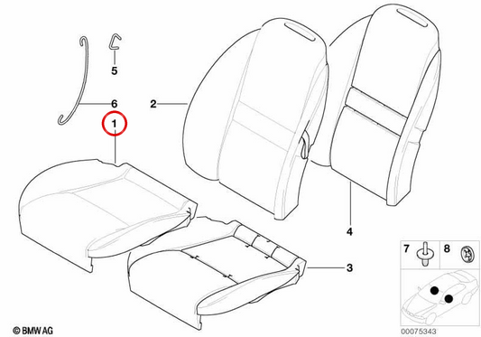 Rechte Ledersitzabdeckung OEM 52107027236 für BMW E52 (Z8). Original BMW.