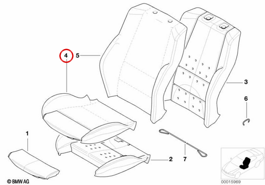 Cavolo di sedile in tessuto 52107045755 per BMW E46. BMW originale.