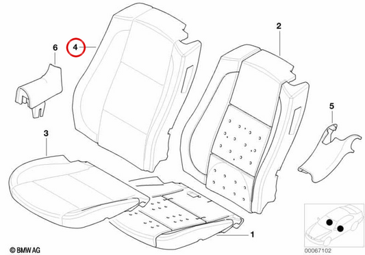 Funda respaldo asiento tela izquierda OEM 52107047073 para BMW E46. Original BMW.