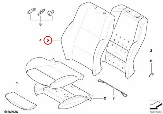 Étui en cuir pour le support de siège sportif OEM 52107063764 pour BMW E63, E64. BMW d'origine.