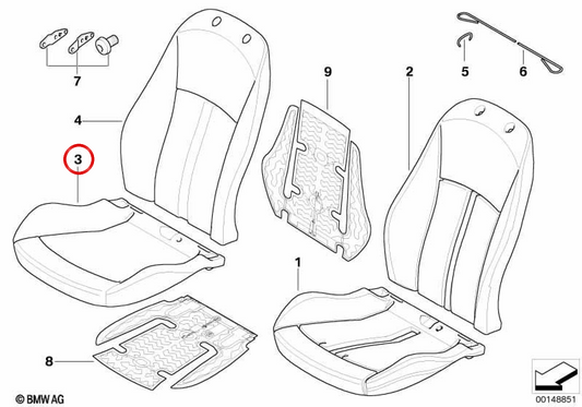 Funda de asiento de tela/cuero derecha OEM 52107126338 para BMW E85, E86. Original BMW.
