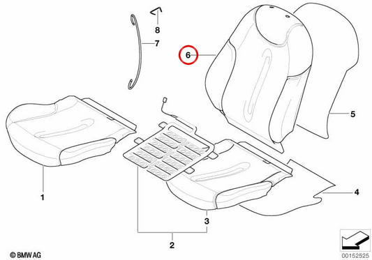 Futter für Sitzlehne Fahrersitz links aus Leder für MINI Cabrio R52, Basissitz, OEM 52107131951, Original MINI
