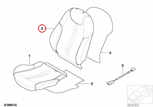 Bezug für Rückenlehne Fahrersitz links Sportstoff OEM 52107132535 für MINI R52 Cooper S, R53 Cooper S, Cooper S JCW GP… u. mehr. Original MINI.