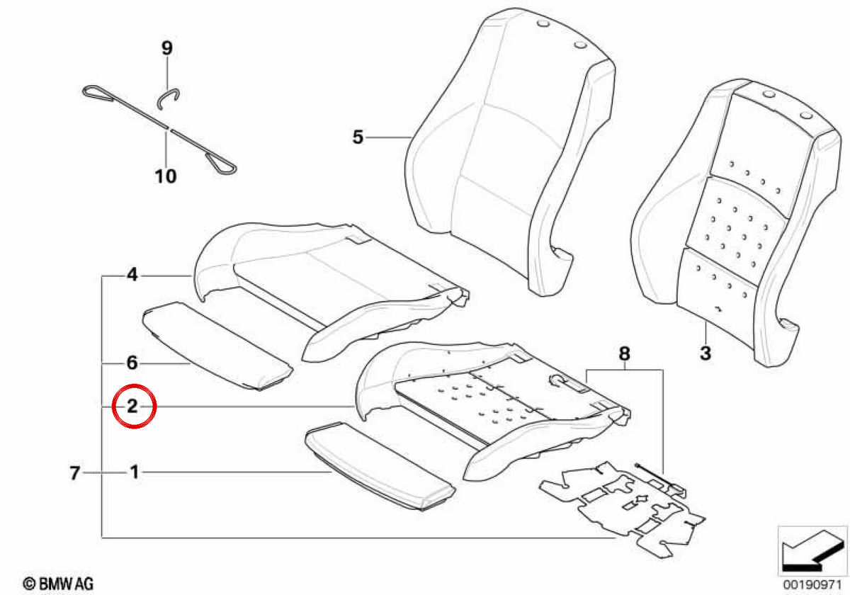 Coussin de siège OEM 52107139701 pour BMW E81, E82, E88, E90, E92. BMW d'origine.