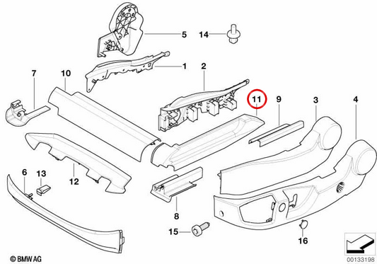 Copertura per corsia di sinistra esterna OEM 52107154263 per BMW E60, E61. BMW originale.