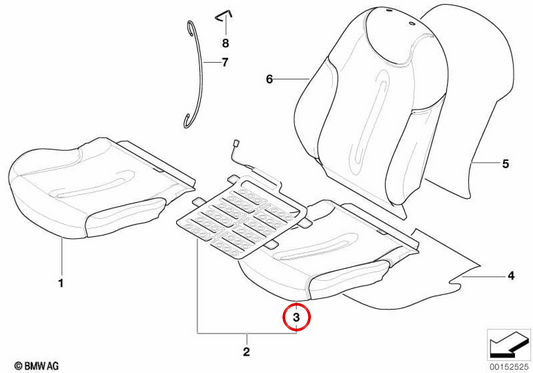 Acolchado de asiento deportivo delantero OEM 52107162159 para MINI R50, R52 Cabrio, R53… y más. Original MINI.
