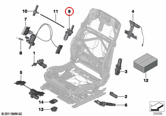 Motor ajuste reposacabezas OEM 52107242067 para BMW F07, F10, F11, F18, F01, F02, F04. Original BMW.