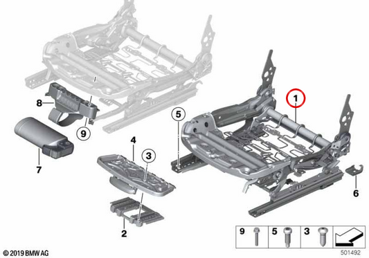 Mecanismo de asiento deportivo derecho OEM 52107243526 para BMW F20, F30, F31, F34, F80, F36. Original BMW.
