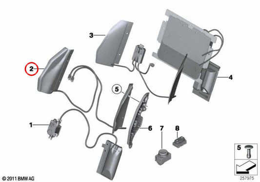 Ajuste de Ancho del Respaldo para BMW F20, F21, F22, F23, F87, F30, F31, F34, F35, F32, F36 (OEM 52107243596). Original BMW.