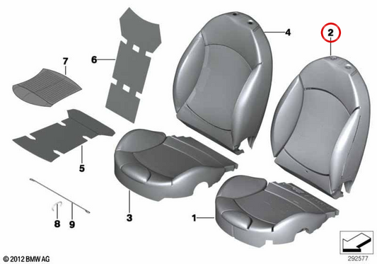 Linke Sportlehne aus Moosgummi OEM 52107255003 für MINI R56, R56 LCI, Clubman R55, Cabrio R57, Coupé R58, Roadster R59... und mehr. Originaler MINI.