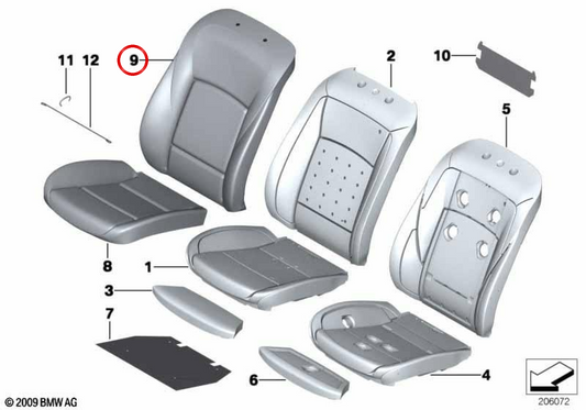 Contamentation of Comfort in beheizter Leder OEM 52107255064 für BMW F07, F10, F11, F18, F01, F02, F04. Original BMW.