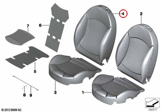 Sport-Rückenlehnenbezug Stoff/Leder links OEM 52107255589 für MINI R56, R55, R57, R58, R59... und mehr. Originaler MINI.