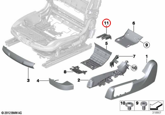 Outdoor molding of the right front lane 52107269402 for BMW F06, F12, F13. Original BMW.