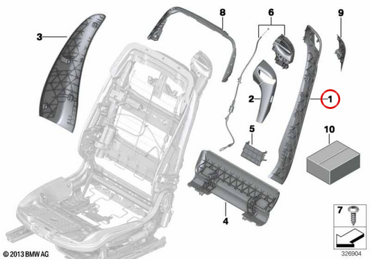 Couverture extérieure droite du dossier OEM 52107269682 pour BMW F06, F12, F13. BMW d'origine.