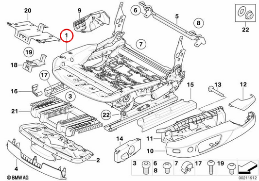 Meccanico di sedile elettrica OEME 52107274466 per BMW E81, E82, E90, E92. BMW originale.