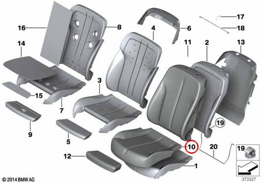 Coperchio del sedile Sinistra in pelle comfort OEM 52107280561 per BMW F06, F12, F13. BMW originale.