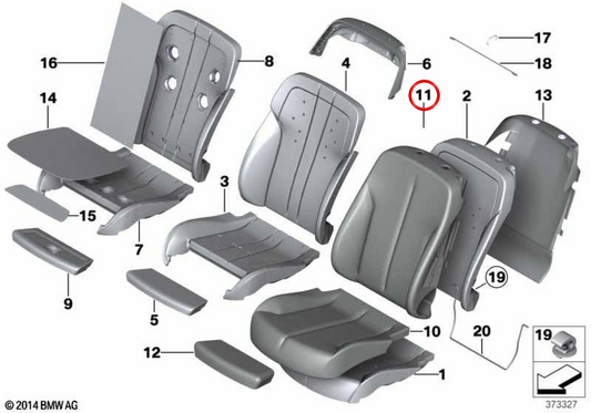 Supporto in pelle sinistra con ventilazione OEM 52107280627 per BMW F06, F12, F13. BMW originale.