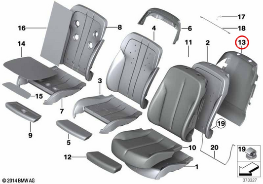 Left rear plating on leather OEM 52107280667 for BMW F06, F12, F13. Original BMW.