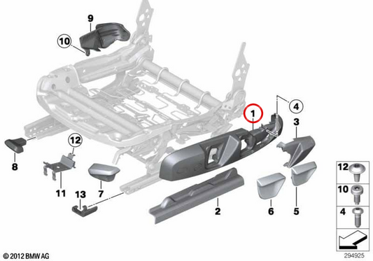 Cubierta exterior derecha del asiento OEM 52107293582 para BMW F20, F21, F22, F23, F87, F30, F31, F34, F80, F32, F36, F82. Original BMW.