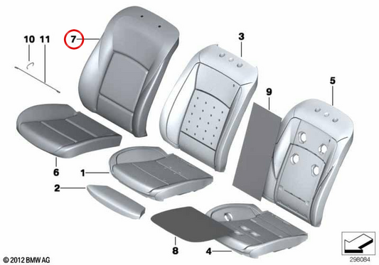 Right leather sports seat OM 52107303376 for BMW F07, F10, F11, F01, F02. Original BMW.