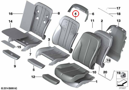 Espuma de respaldo deportivo derecho OEM 52107308020 para BMW F06, F12, F13. Original BMW.