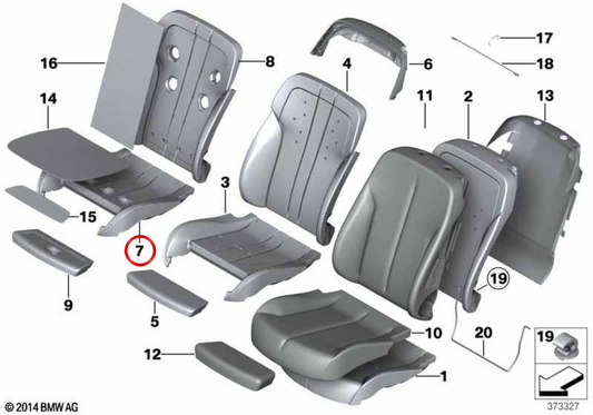 Espuma de conforto para assento com climatização ativa esquerda OEM 52107308039 para BMW F06, F12, F13. BMW genuíno.