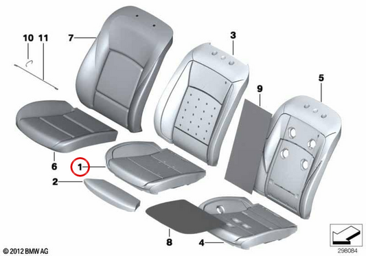 Foam cushion Active Comfort Seat 52107310125 for BMW F07, F10, F11, F18, F01, F02. Original BMW.