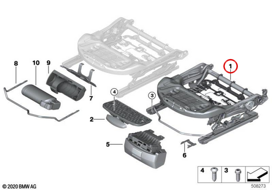 OEM Right Sports Sitzmechanismus 52107310850 für BMW F40, F44, F45, F46, F48, F39. Original BMW.