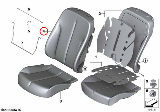 Basishülle zurück Lederunterstützung OEM 52107340315 für BMW F33. Original BMW.