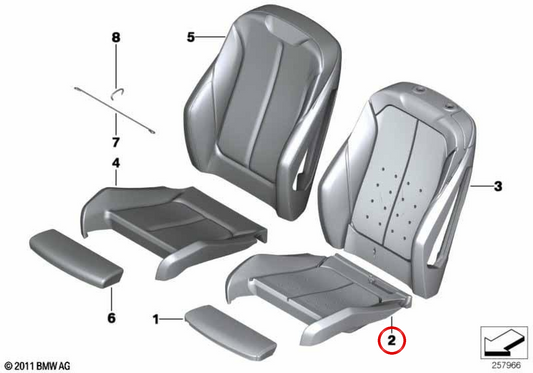 Cushion Sports Siège en cuir synthétique OEM 52107344901 pour BMW F22, F23, F30, F31, F34, F32, F36. BMW d'origine.