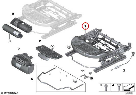 Mecanismo eléctrico del asiento izquierdo OEM 52107358301 para BMW F40, F44, F45, F46, F48, F39, G29, F54, F60. Original BMW.