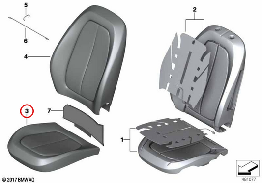 Fabric seat base cover OEM 52107374616 for BMW F52, F45, F46, F48, F49. Original BMW.