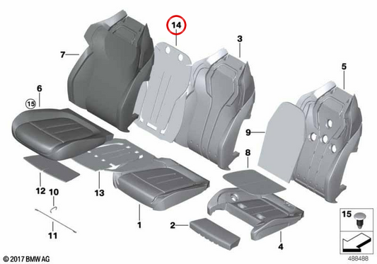 Élément de chauffage pour le soutien sportif OEM 52107387756 pour BMW F90, G30, G31, G32. BMW d'origine.