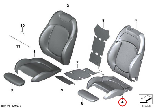 Estofamento de assento de couro direito OEM 52107389117 para MINI F56, F55, Clubman F54, Cabrio F57, Countryman F60... e muito mais. MINI originais.