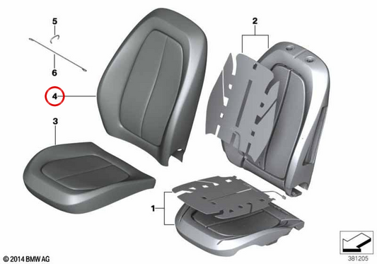Couverture de support du siège en cuir (à droite) OEM 52107398424 pour BMW F40, F44, F45, F46, F48, F39. BMW d'origine.
